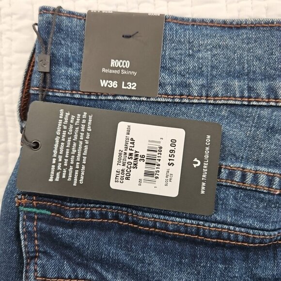 True Religion Rocco Jeans Men's 36x32 Dark Wash NEW Flap Pockets Relaxed NWT - Picture 6 of 16